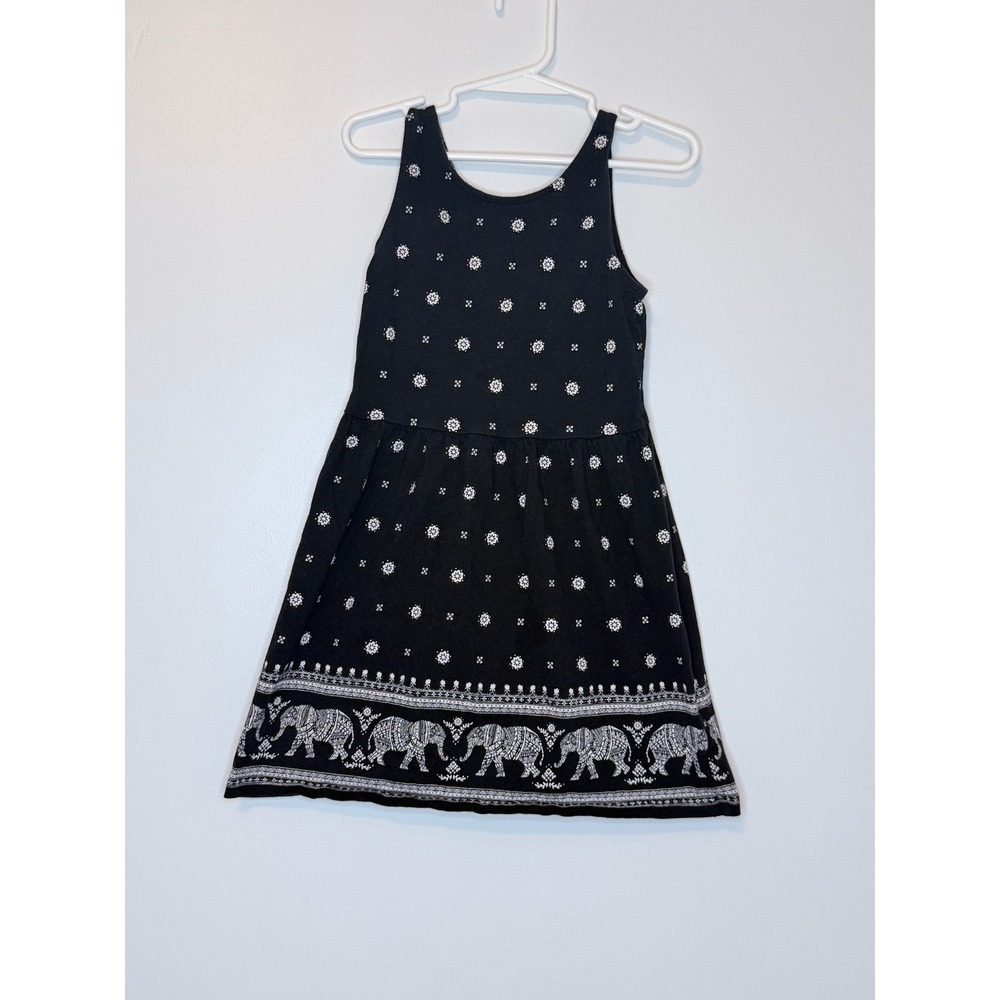 Old Navy Girls Black Elephant Floral Print Knit Dress XS 5 Sleeveless Fit Flare